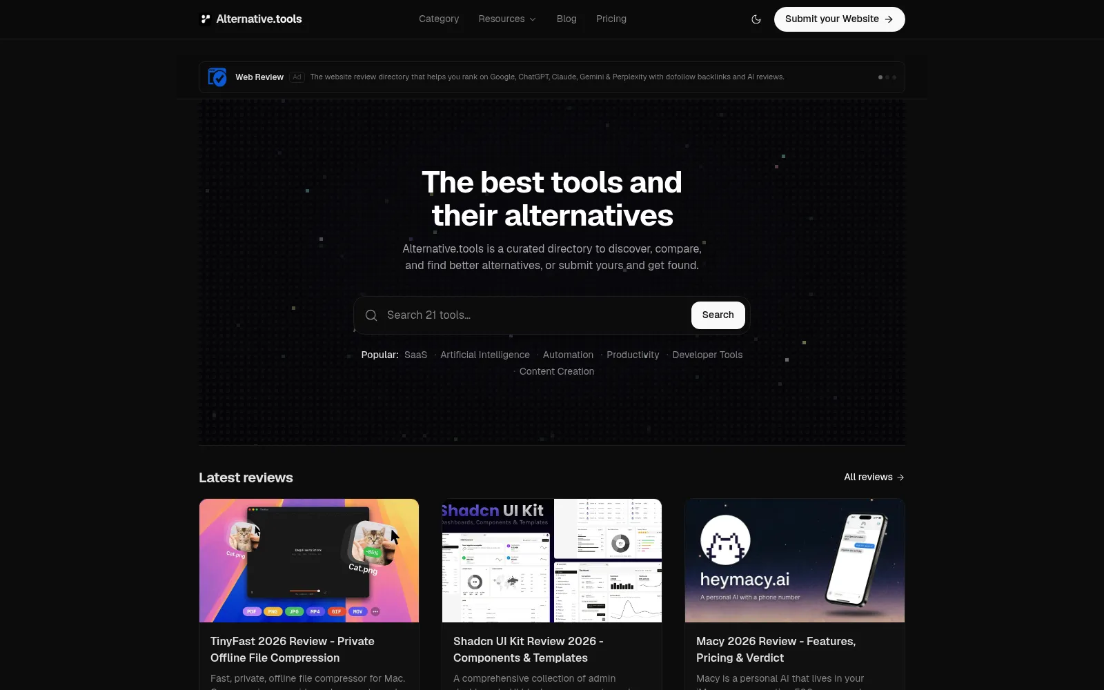 Alternative.tools homepage screenshot