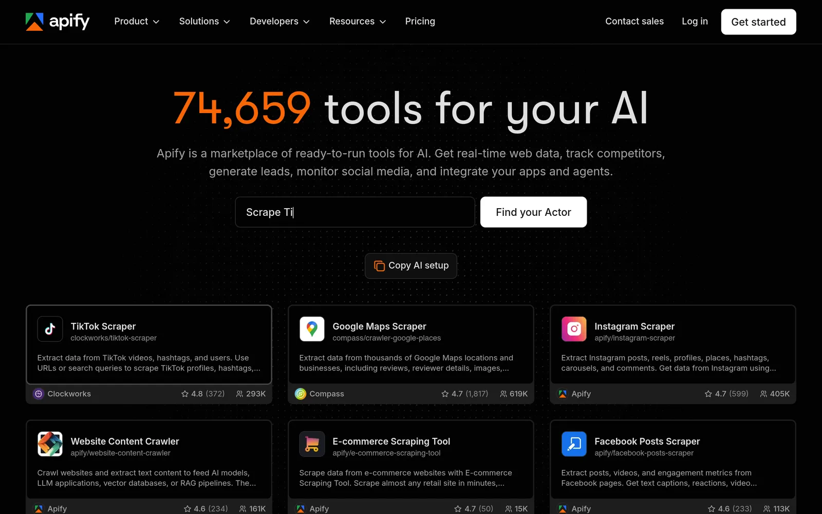 Apify homepage screenshot