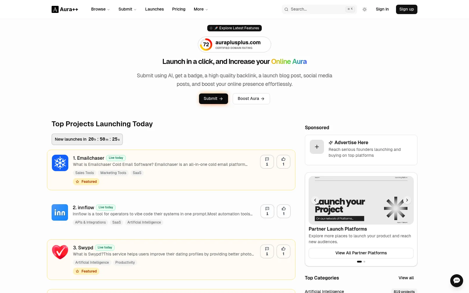 Aura++ homepage screenshot