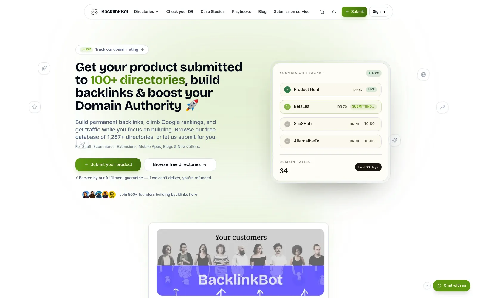 BacklinkBot homepage screenshot