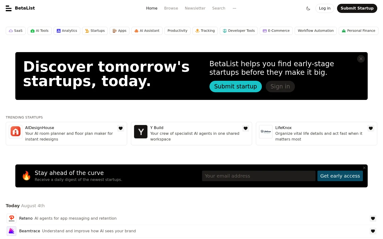 BetaList homepage screenshot