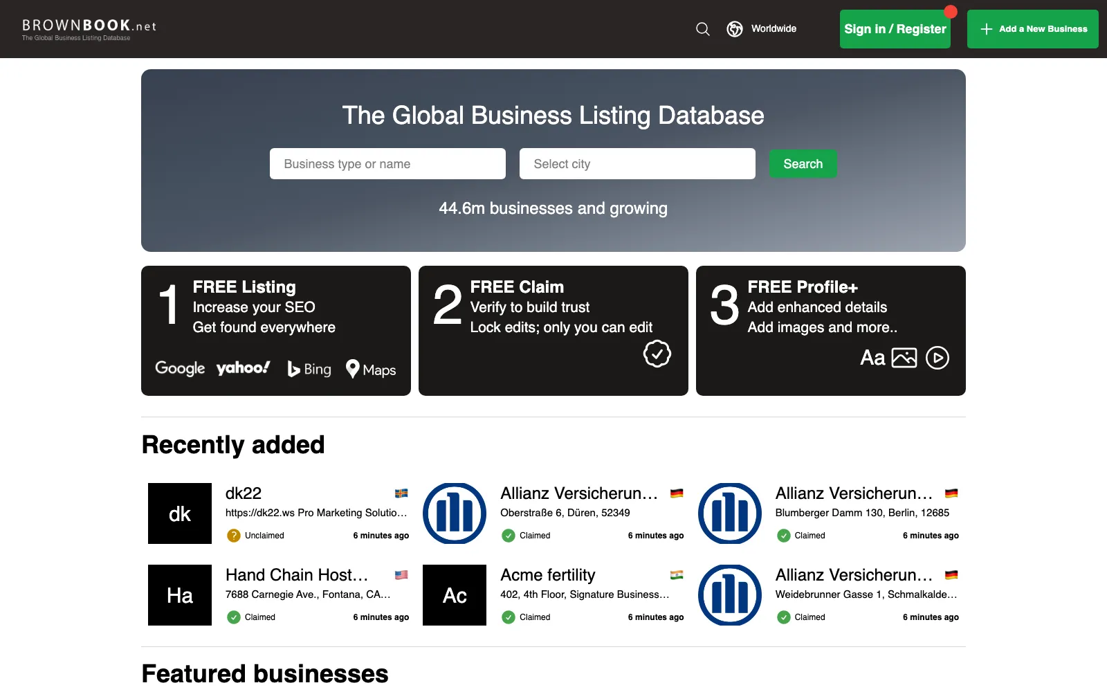 Brownbook homepage screenshot