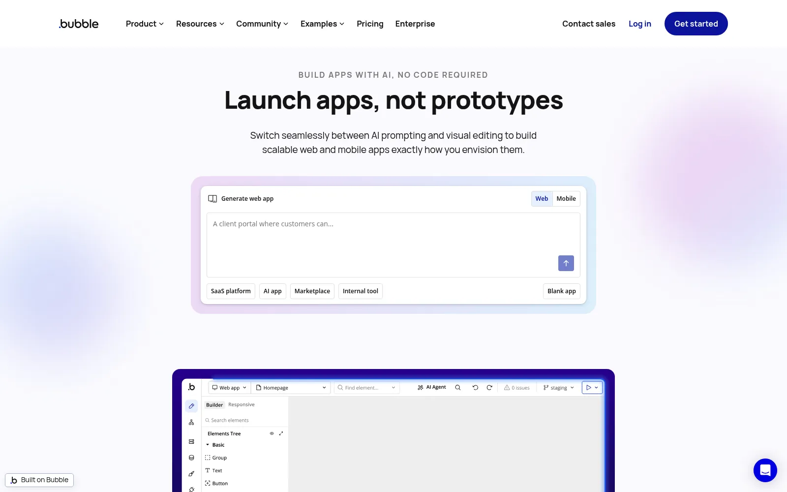 Bubble homepage screenshot