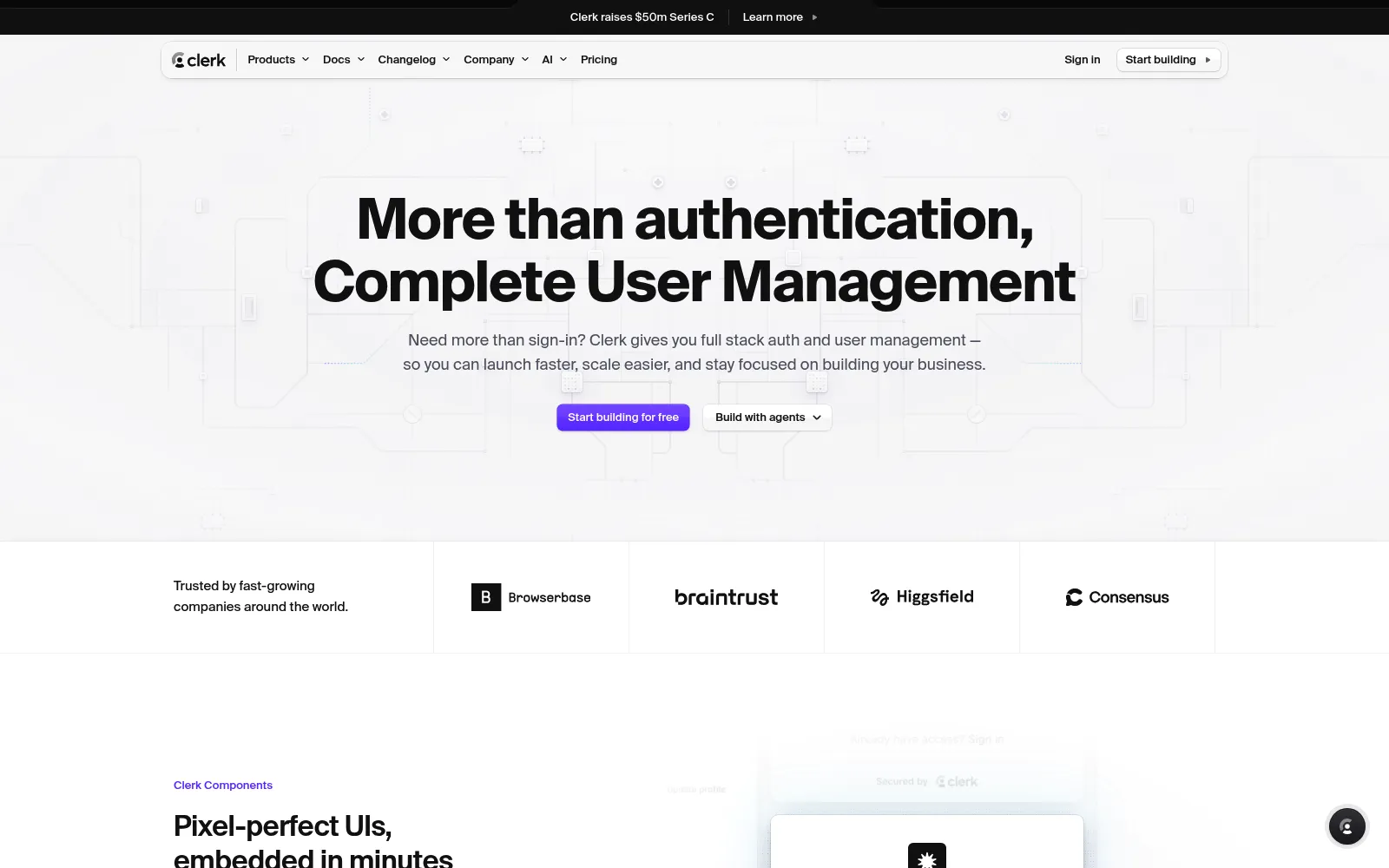 Clerk homepage screenshot