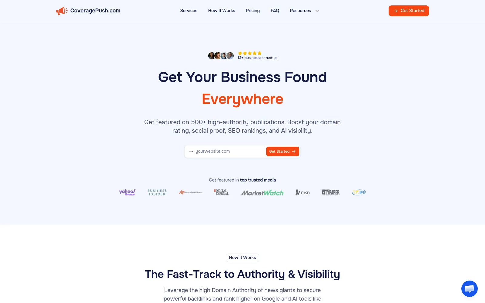 CoveragePush homepage screenshot