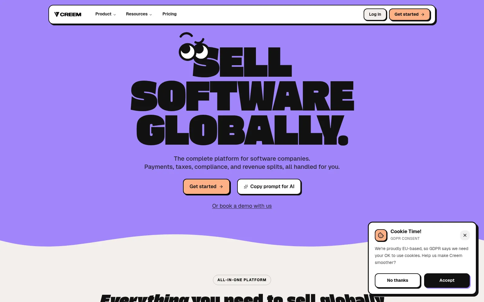 Creem Affiliate Hub homepage screenshot