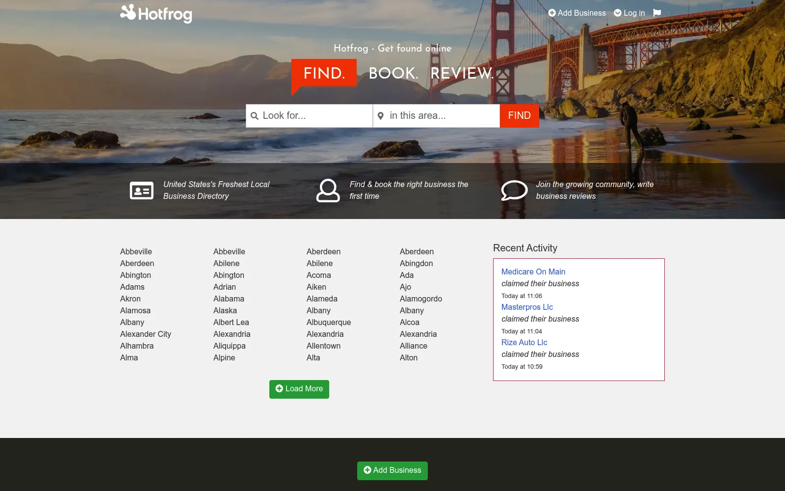 Hotfrog homepage screenshot