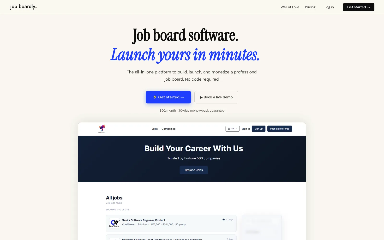 Jobboardly homepage screenshot