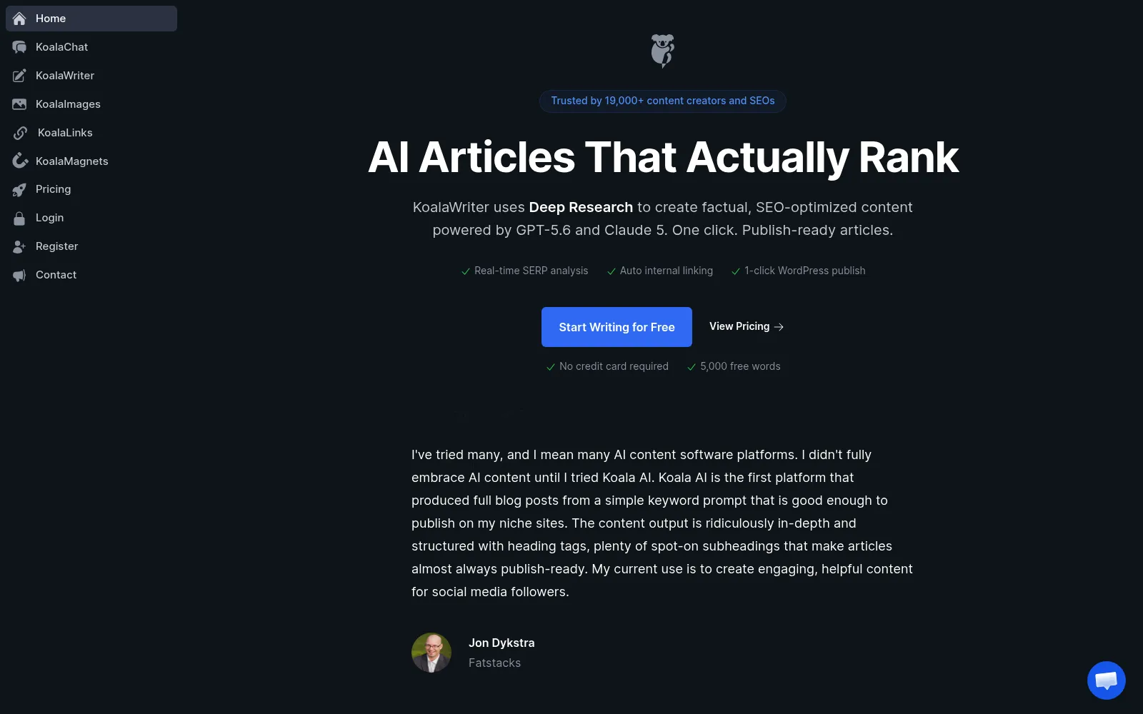 Koala AI homepage screenshot