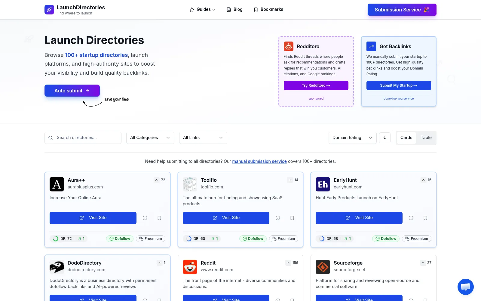 LaunchDirectories homepage screenshot