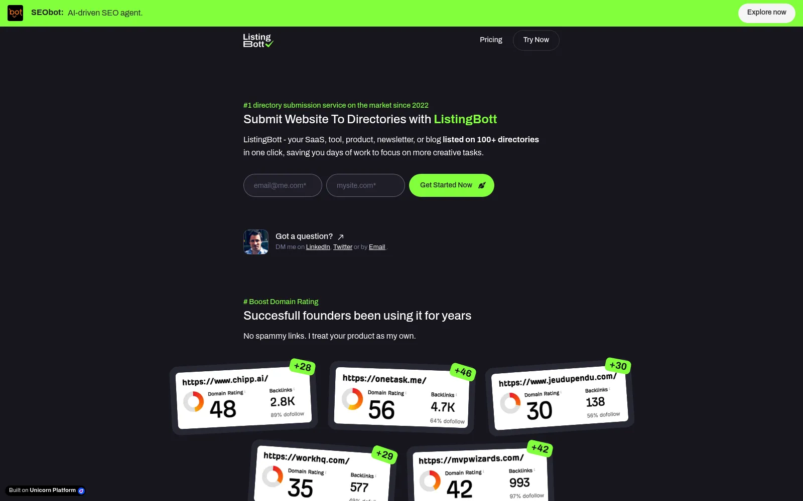 ListingBott homepage screenshot
