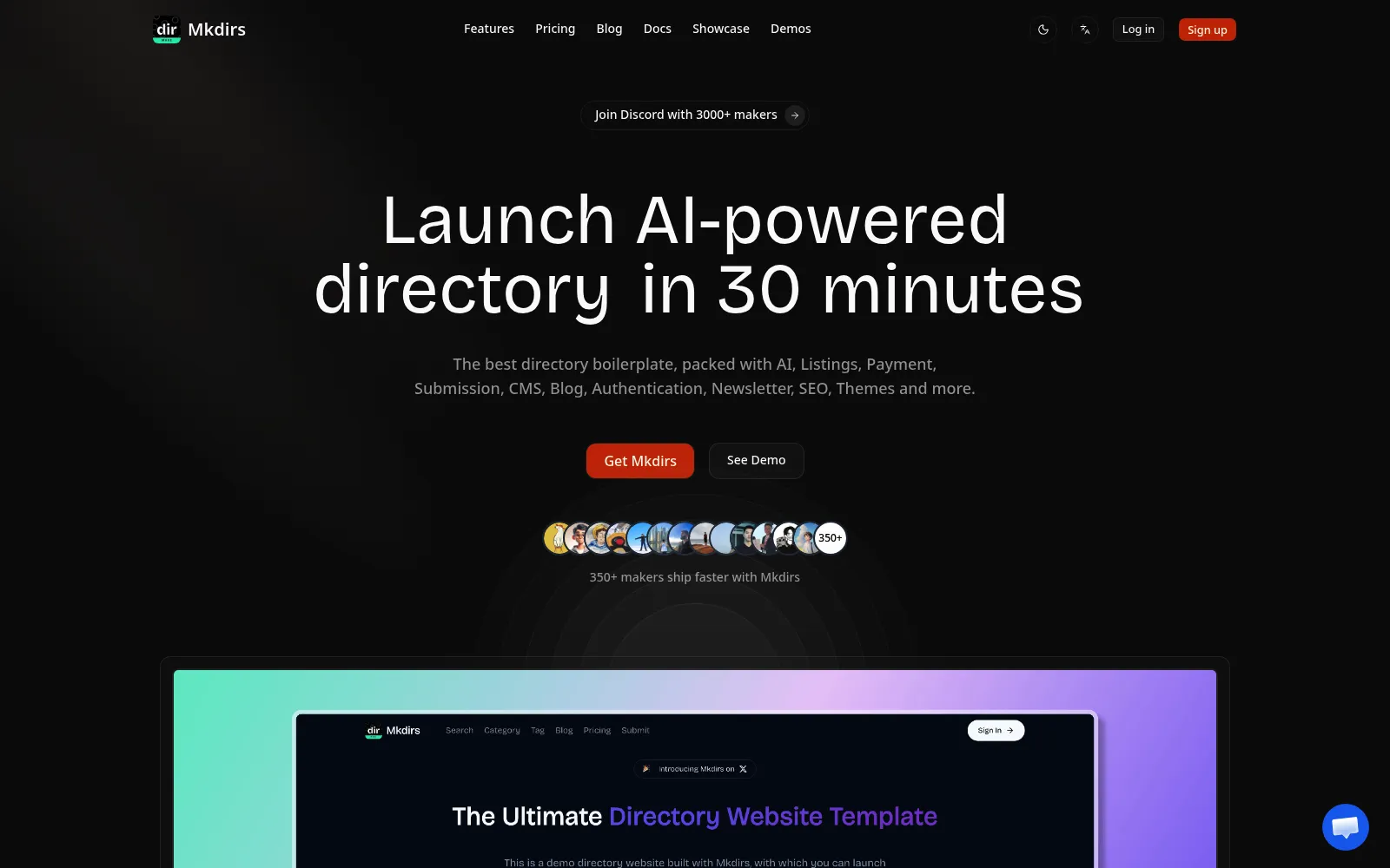 Mkdirs homepage screenshot