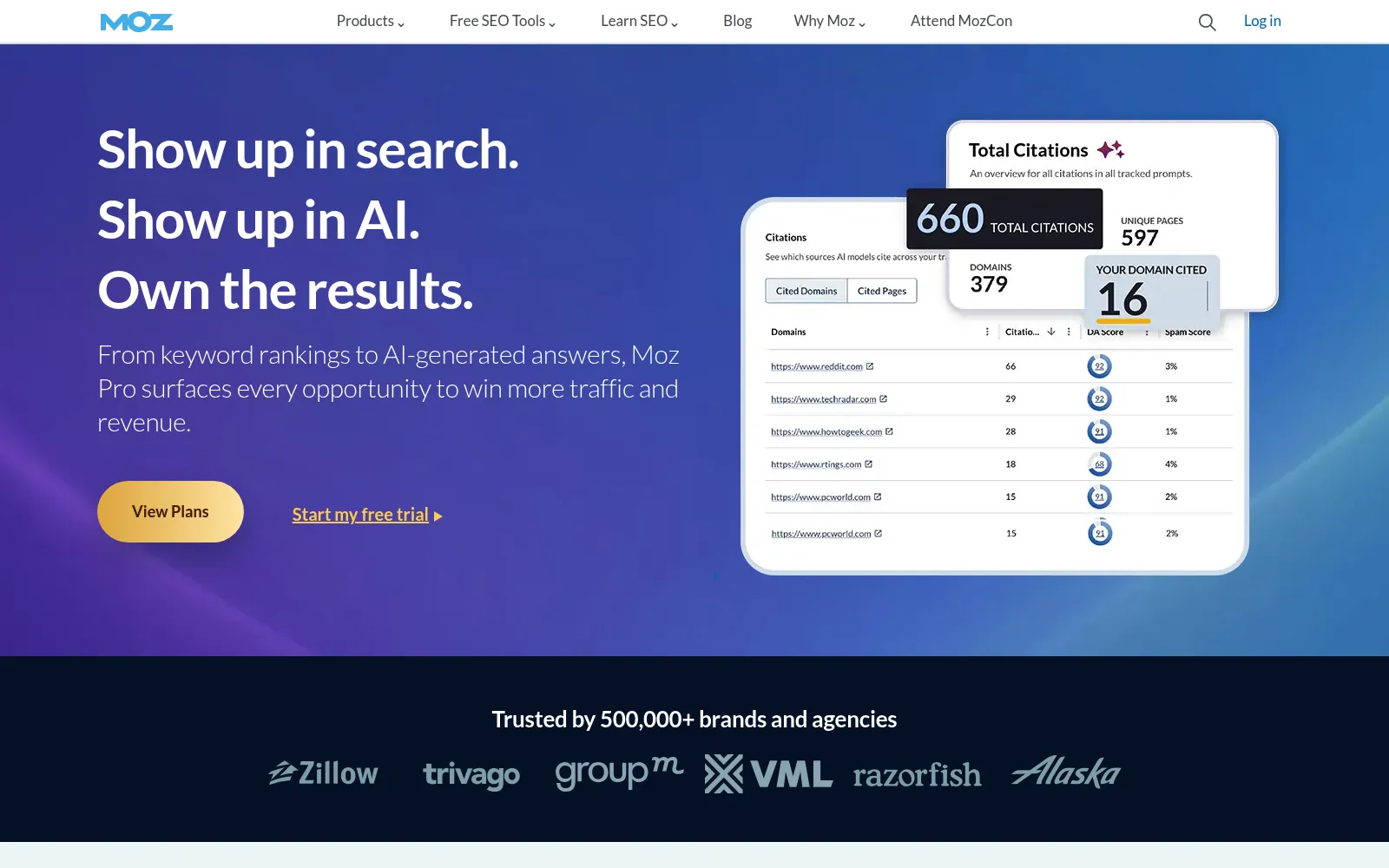 Moz homepage screenshot