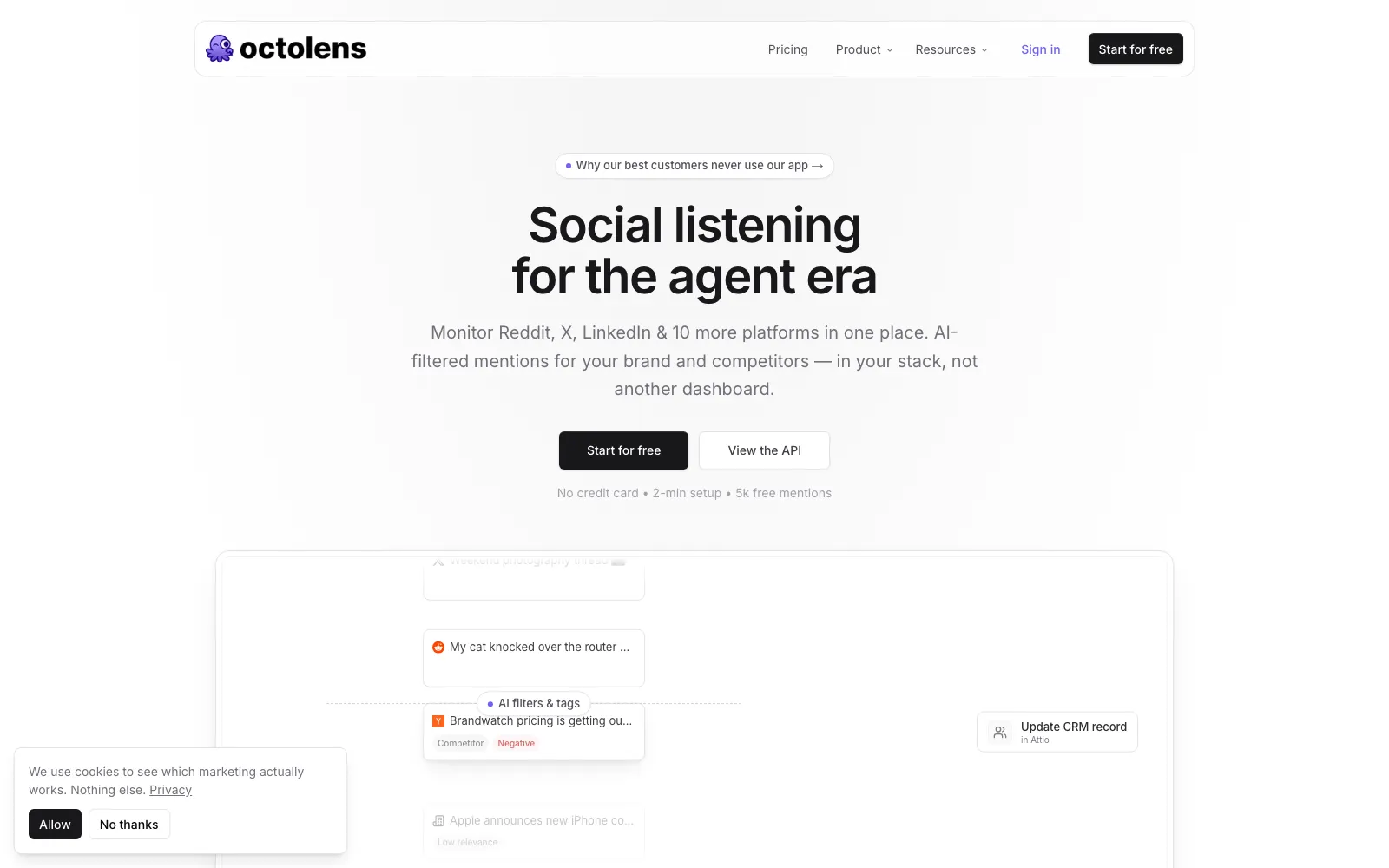 Octolens homepage screenshot