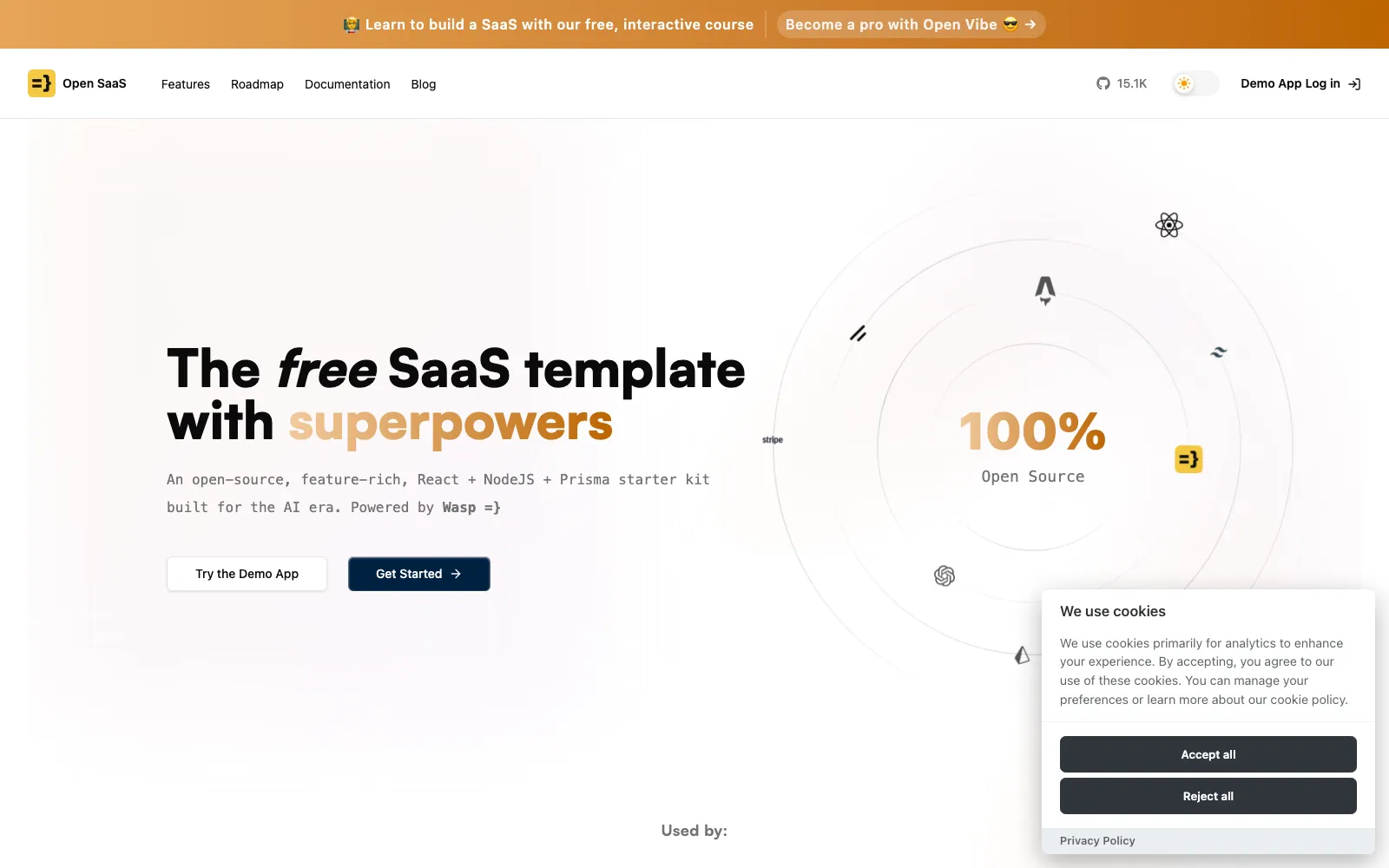Open SaaS homepage screenshot