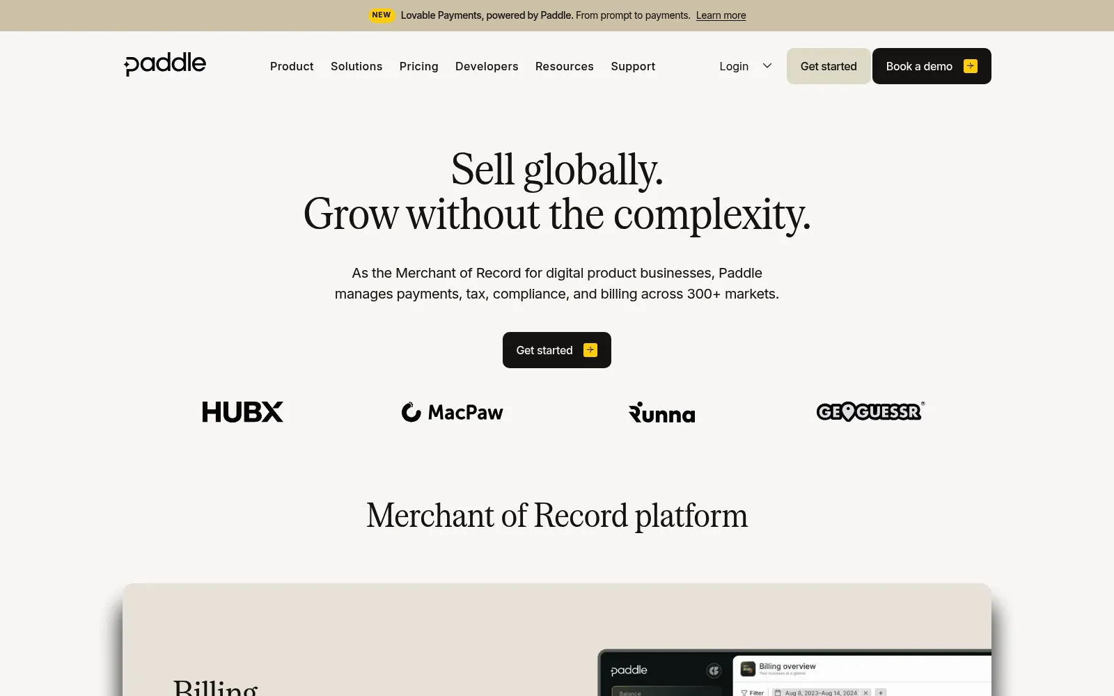 Paddle homepage screenshot