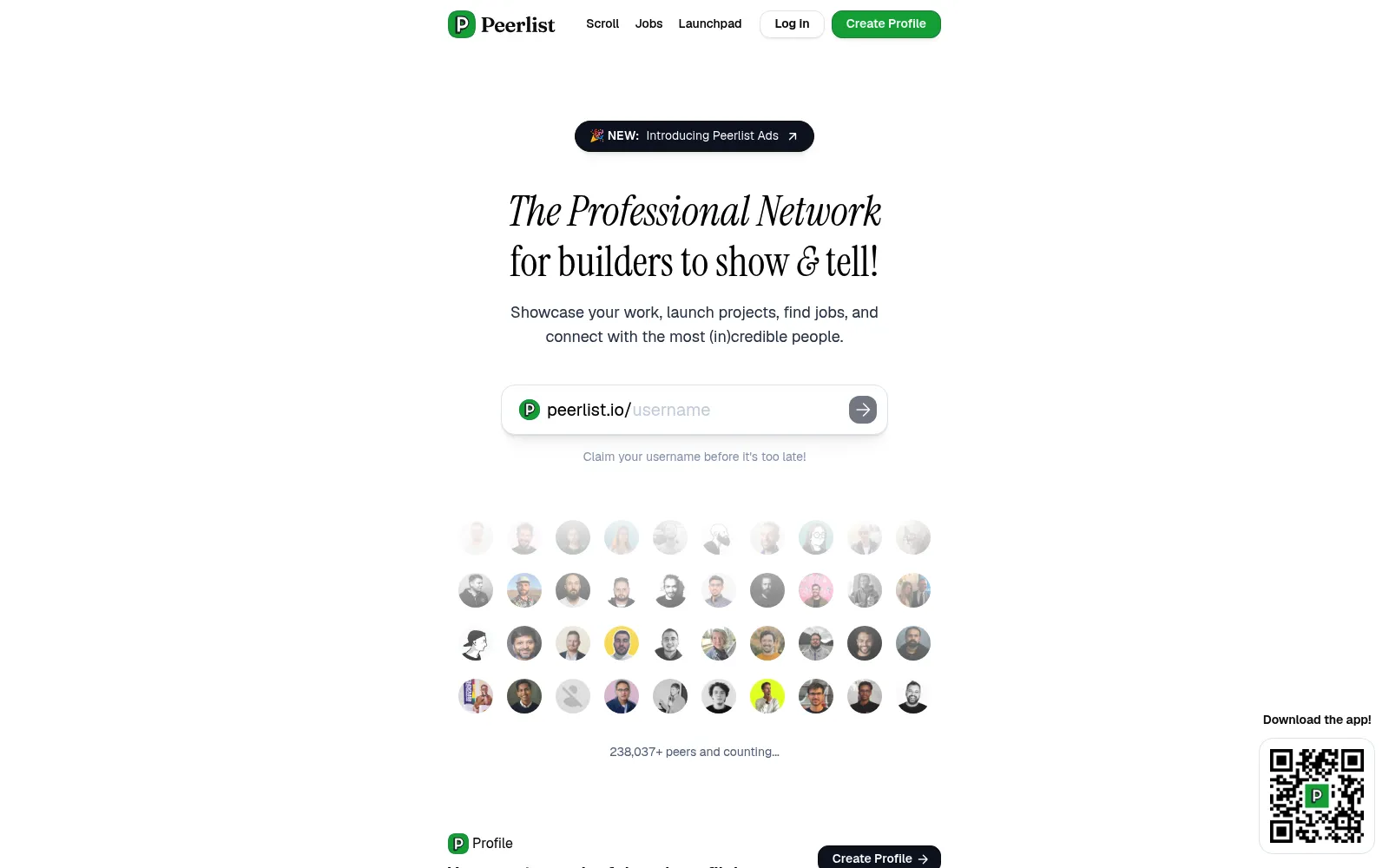 Peerlist homepage screenshot