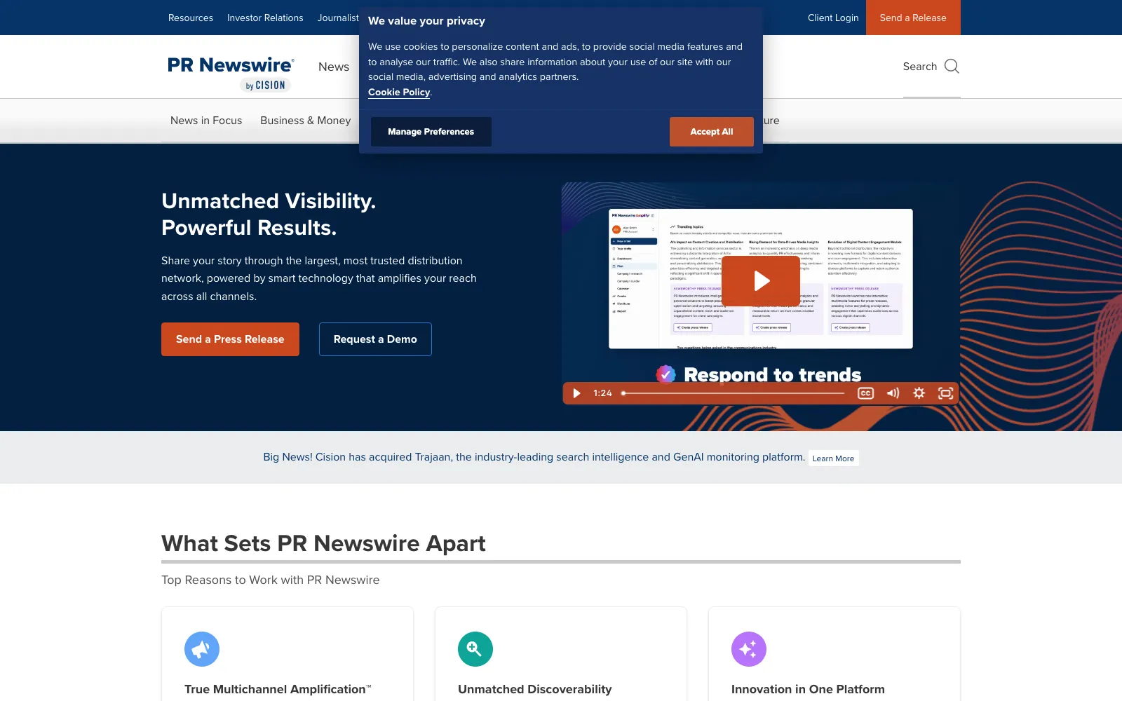 PR Newswire homepage screenshot