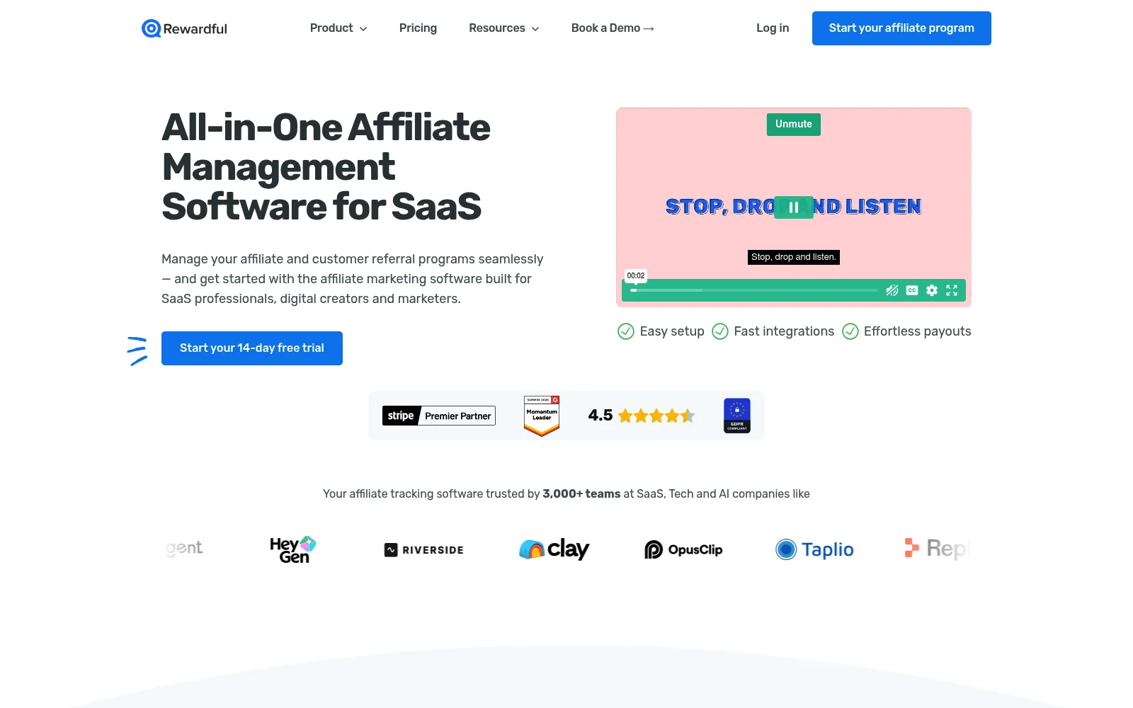 Rewardful homepage screenshot