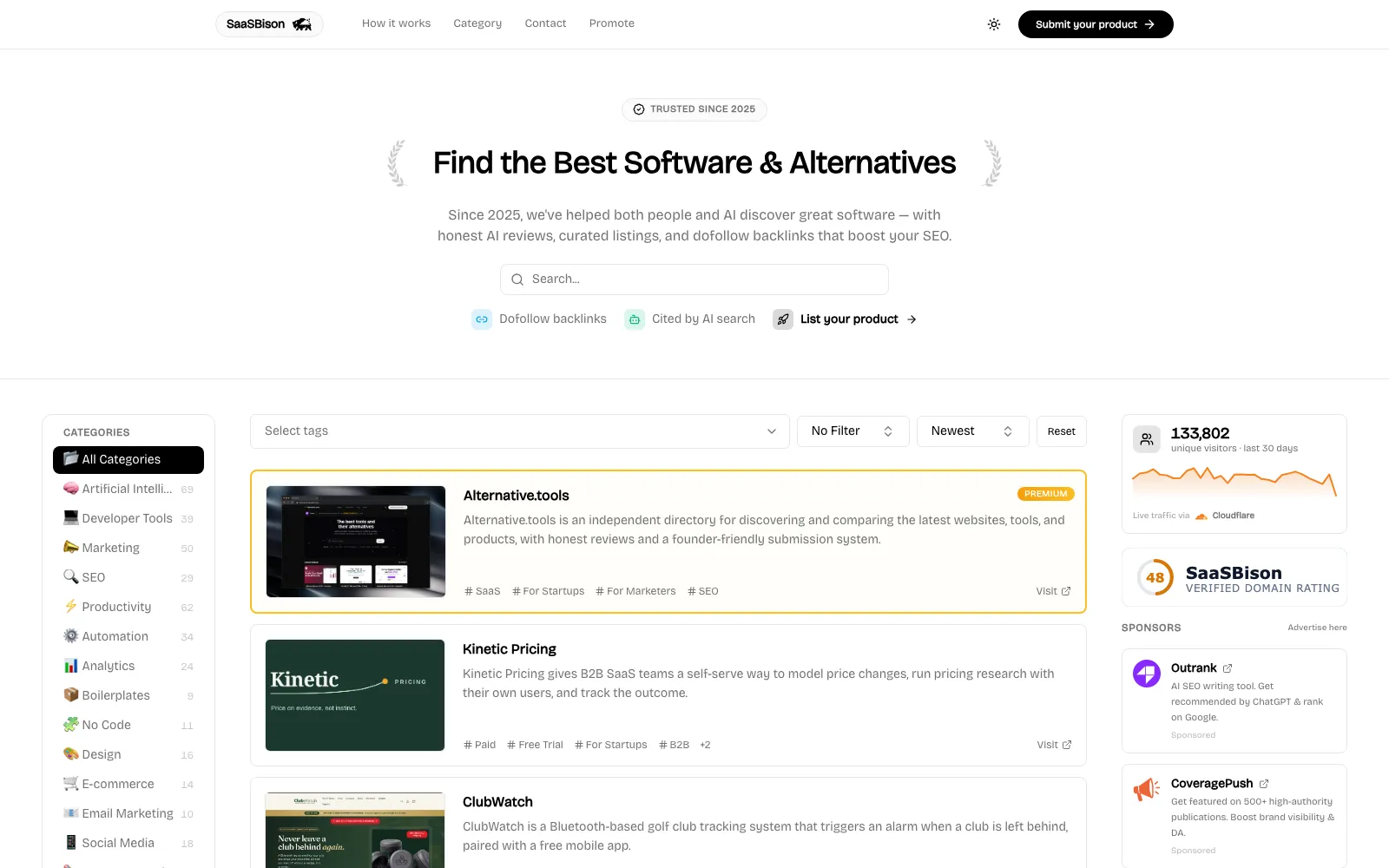 SaaSBison homepage screenshot