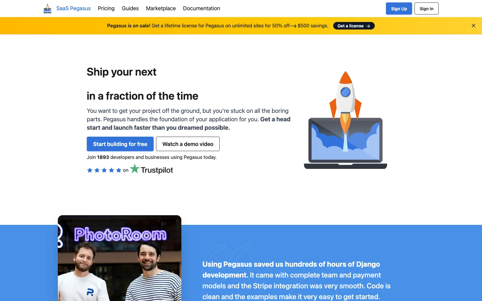 SaaS Pegasus homepage screenshot