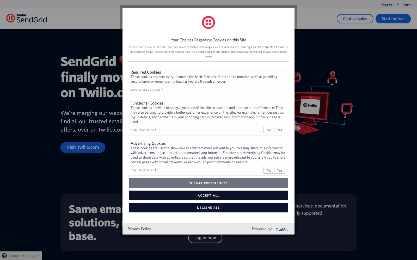 SendGrid homepage screenshot