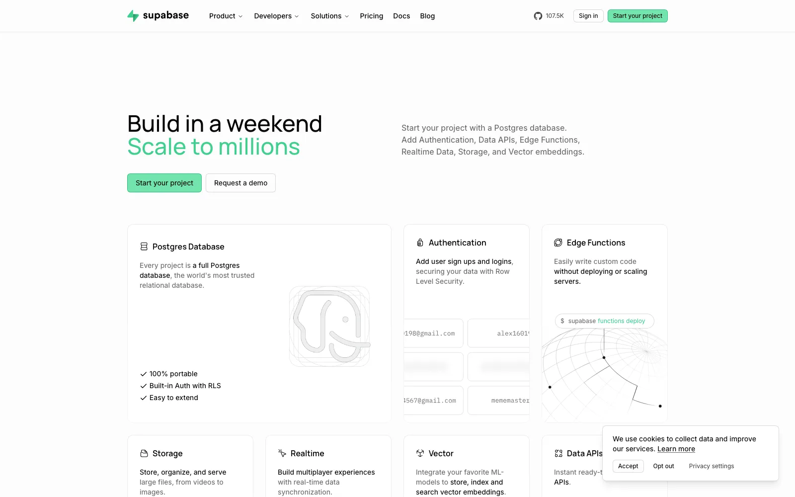 Supabase homepage screenshot