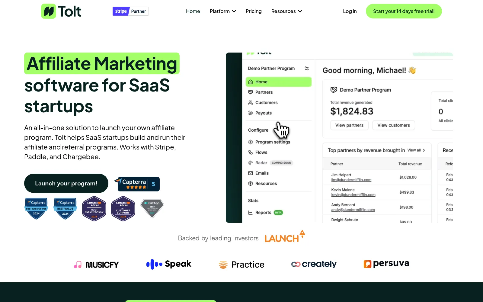 Tolt homepage screenshot