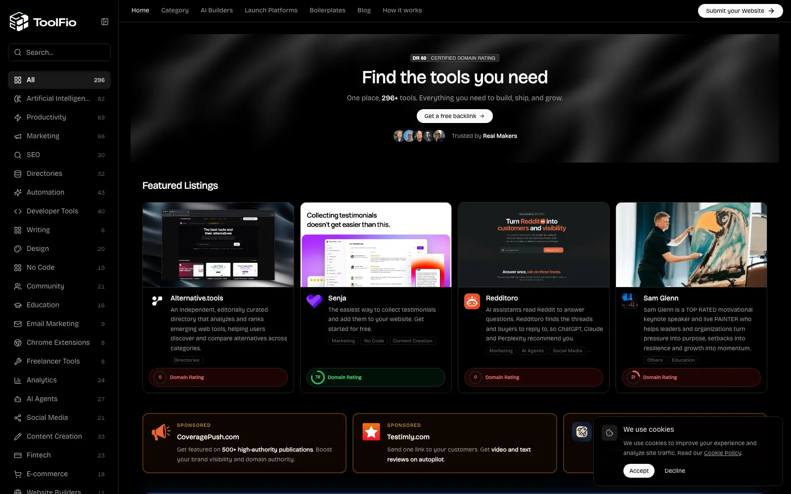Toolfio homepage screenshot