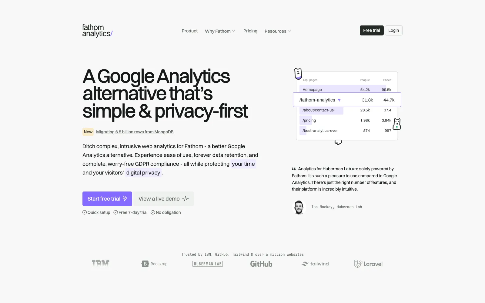 Fathom homepage screenshot