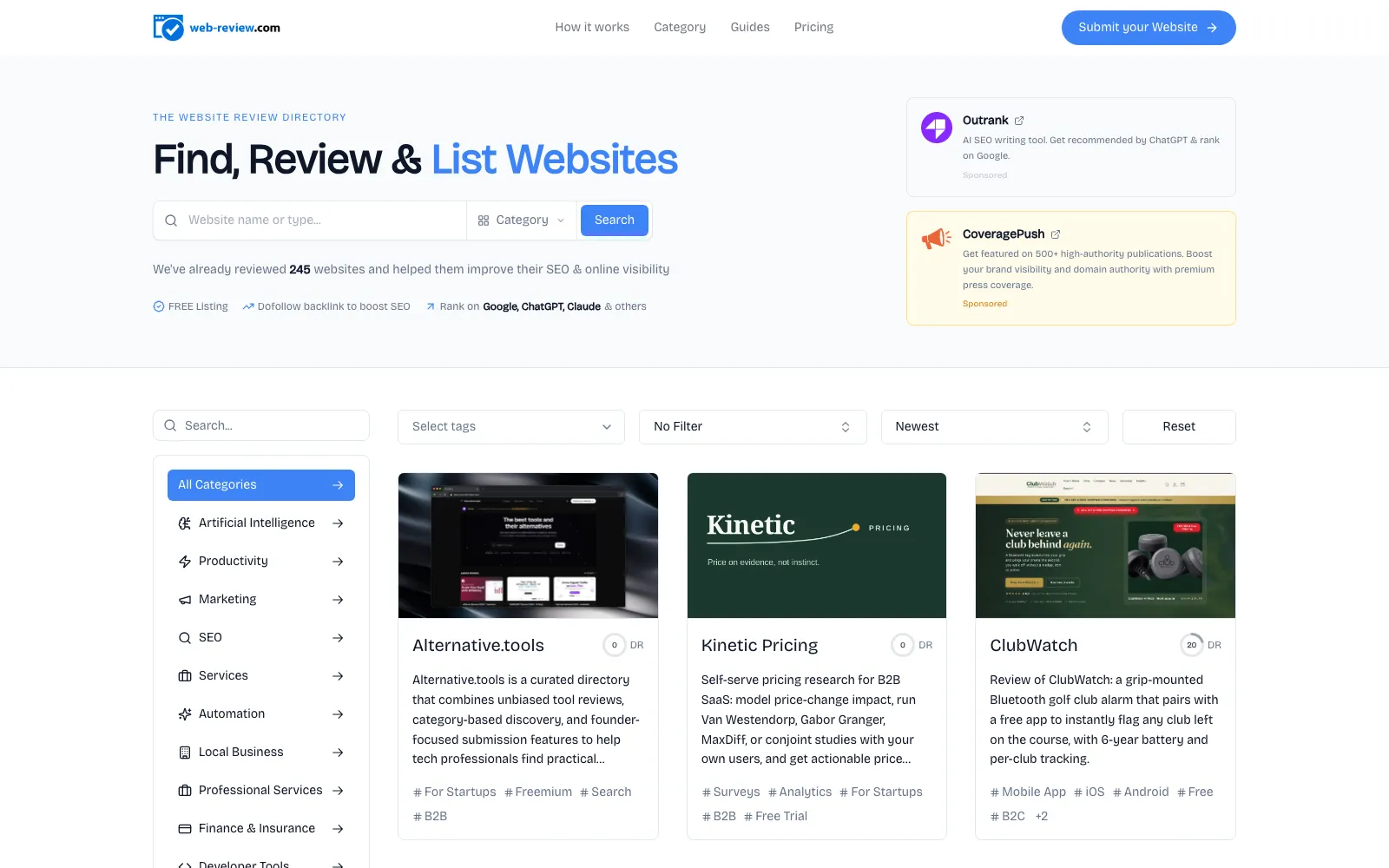 web-review homepage screenshot