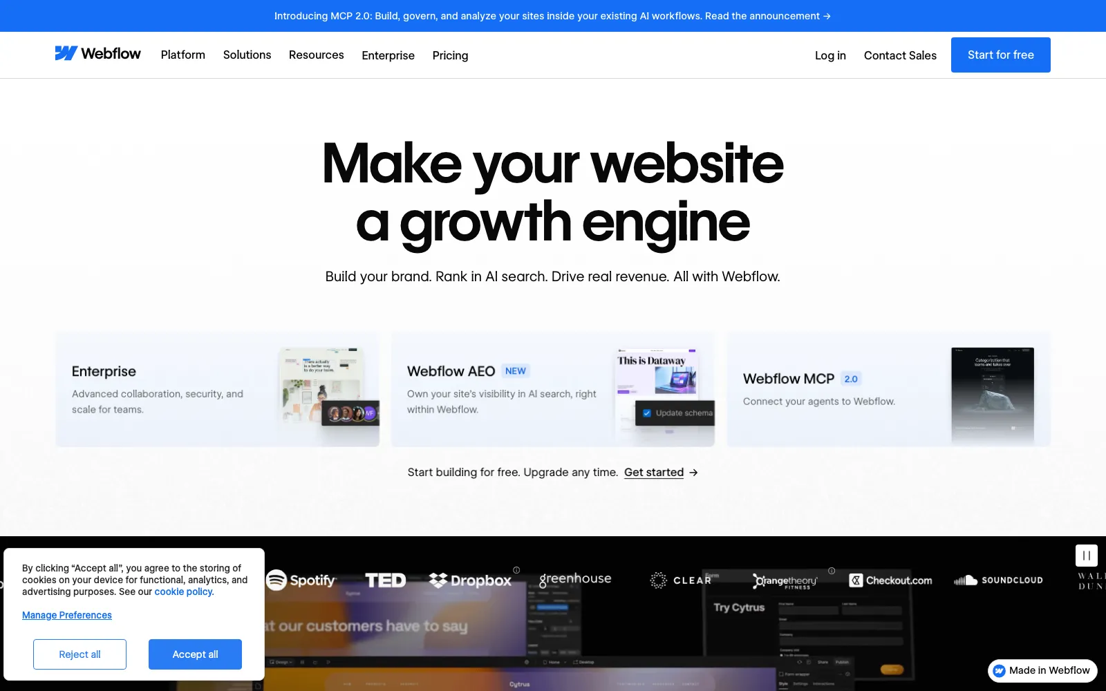Webflow homepage screenshot