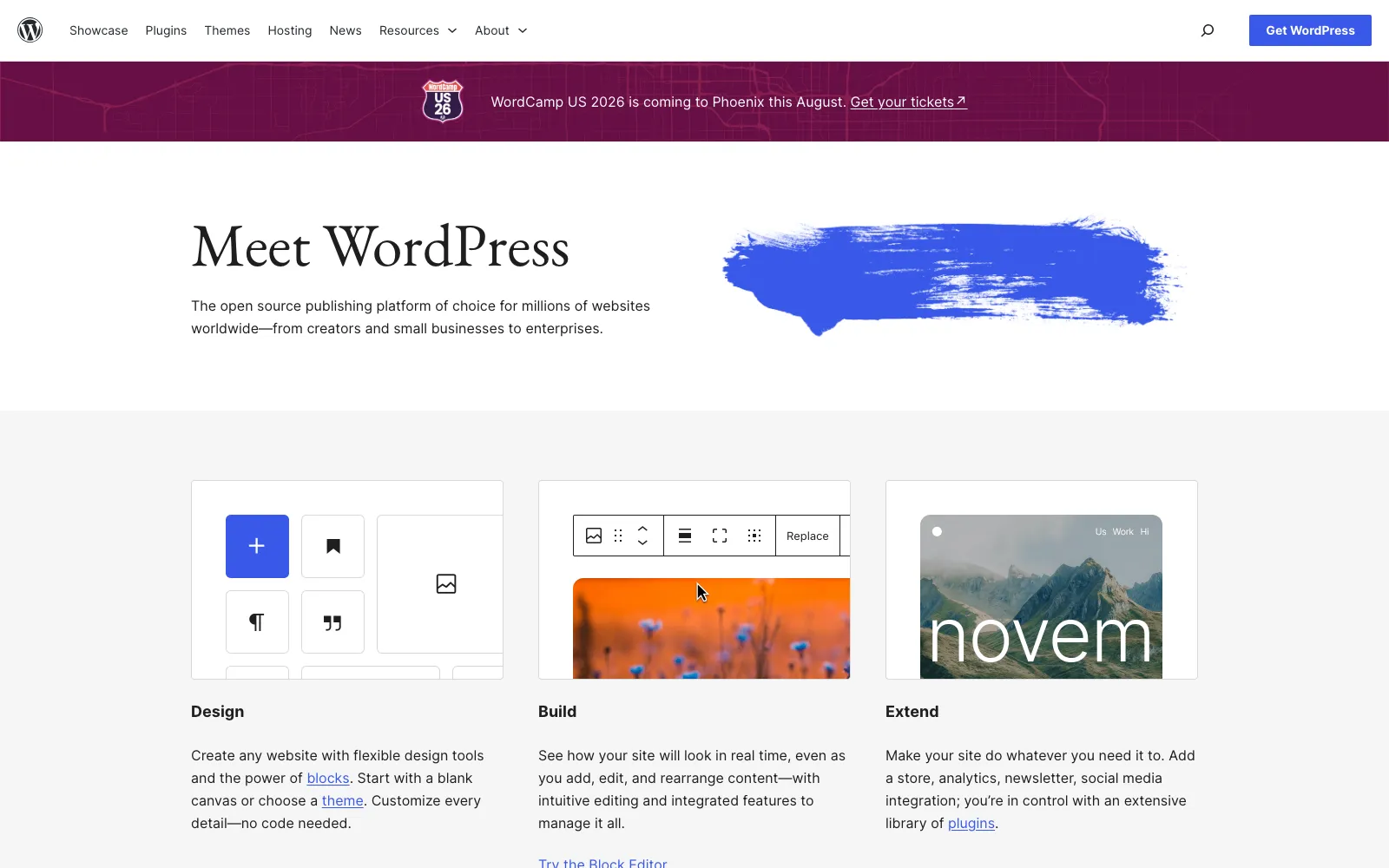 WordPress homepage screenshot