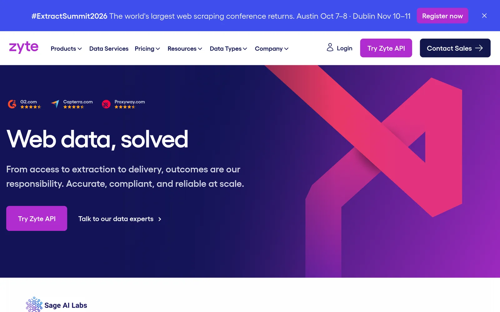 Zyte API homepage screenshot